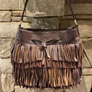 Ralph Lauren Cobden Drawstring Fringed Leather Purse